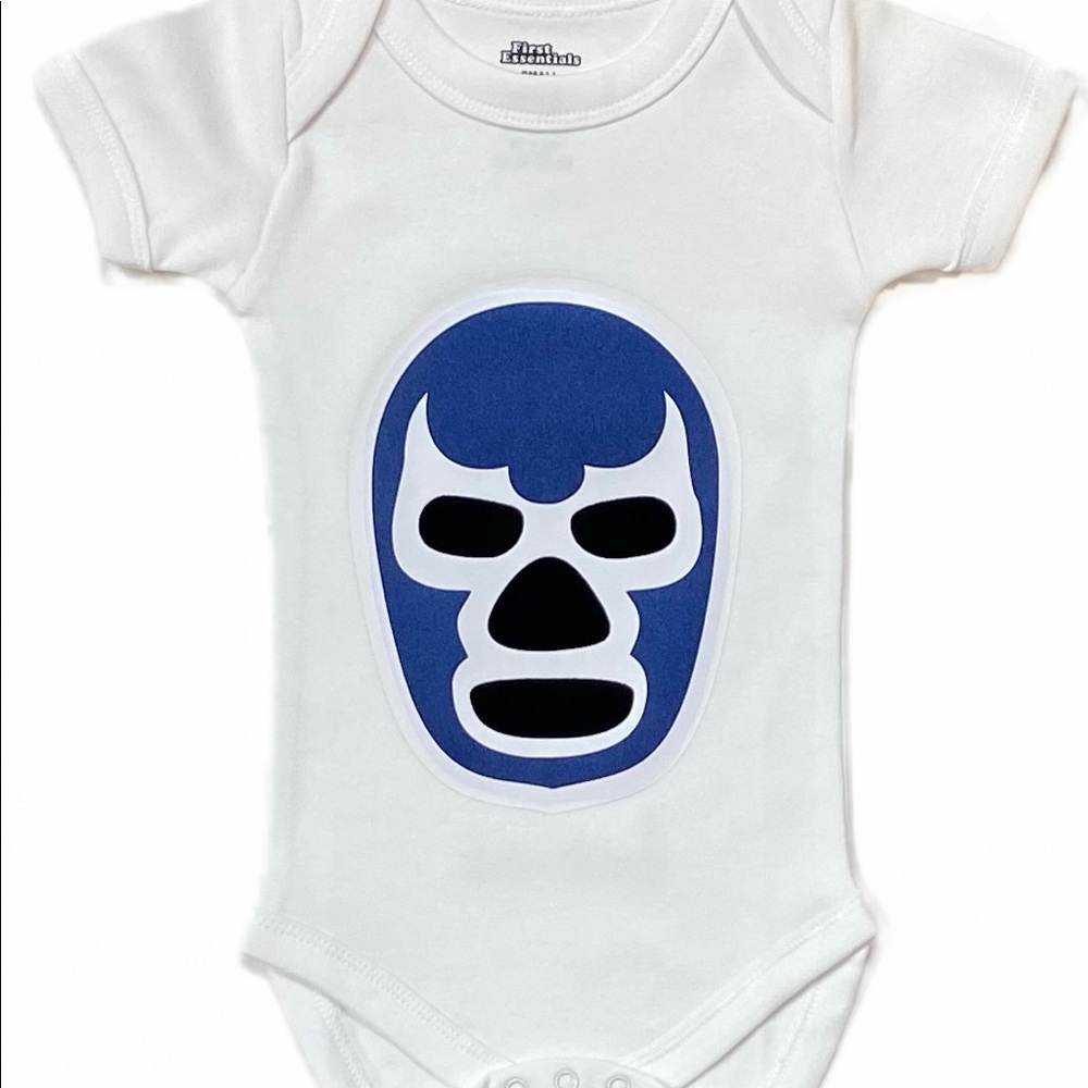 NWT Aplique Luchadores Baby Bodysuit Blue Demon Mexican Wrestler. Short Sleeves.